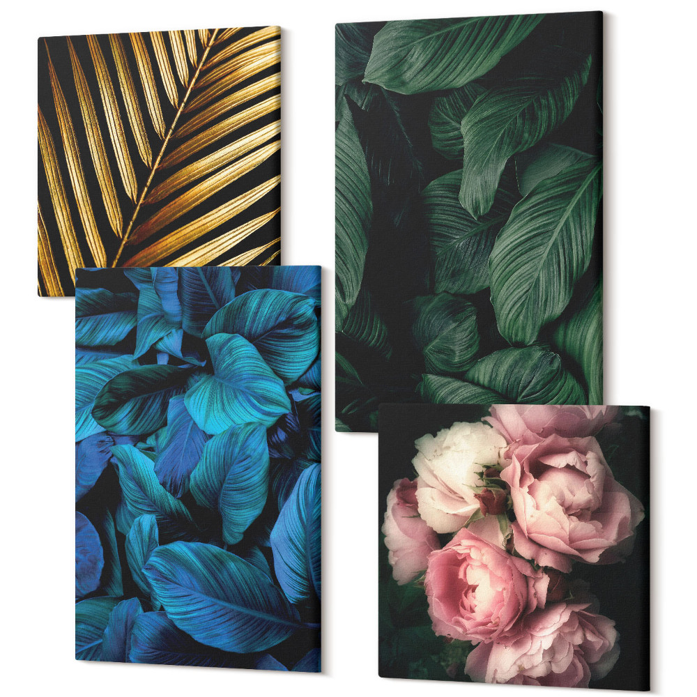 Sada 4 obrazov Listy a kvety v rôznych farbách