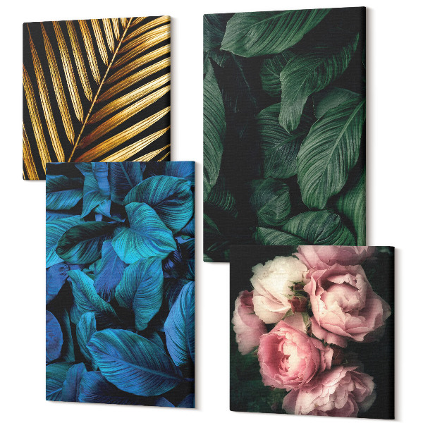 Sada 4 obrazov Listy a kvety v rôznych farbách