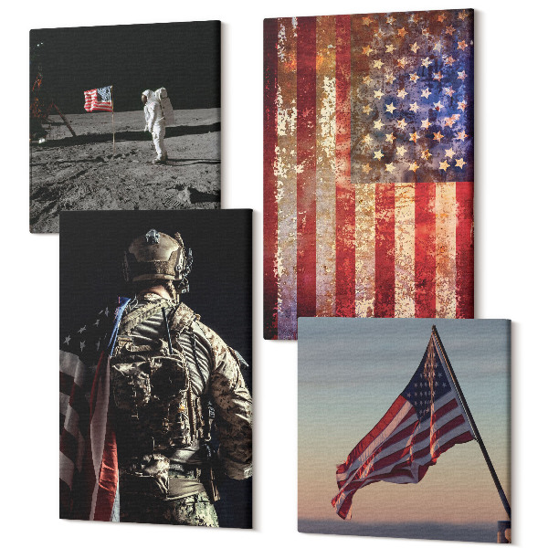 Sada 4 obrazov Americké národné symboly Vlajka USA