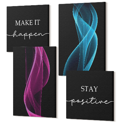 Sada 4 obrazov Vlny farebných neónových čiar na tmavom pozadí