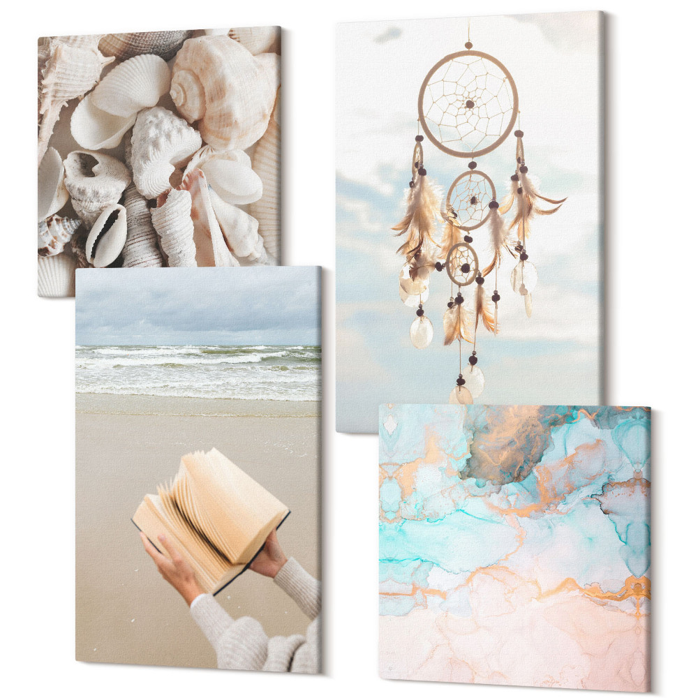 Sada obrazov na stenu kvadryptych Kniha na čítanie mušlí a boho lapač snov