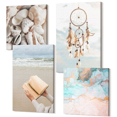 Sada obrazov na stenu kvadryptych Kniha na čítanie mušlí a boho lapač snov