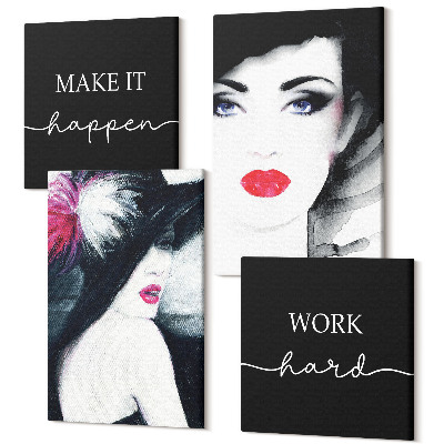 Sada 4 obrazov Maľované portréty žien s výraznými perami