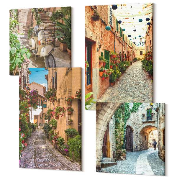 Sada obrazov kvadryptych Očarujúce uličky s kvetmi v talianskej atmosfére
