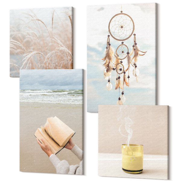 Sada obrazov na stenu kvadryptych Pokojná krajina, jemné letné výhľady, boho štýl