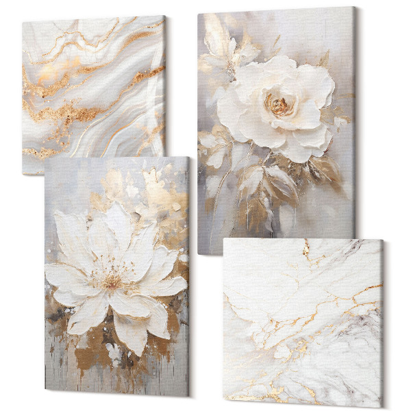 Sada obrazov kvadryptych Kvety a abstraktný mramorový vzor
