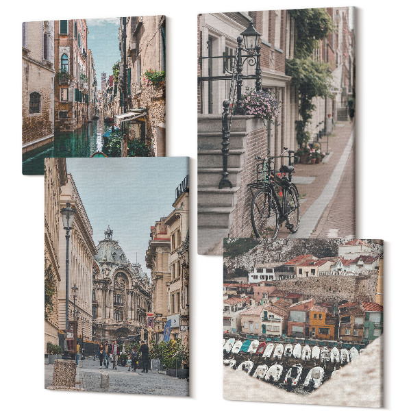 Sada obrazov kvadryptych Očarujúce mestské uličky s výhľadom na prístavy a budovy