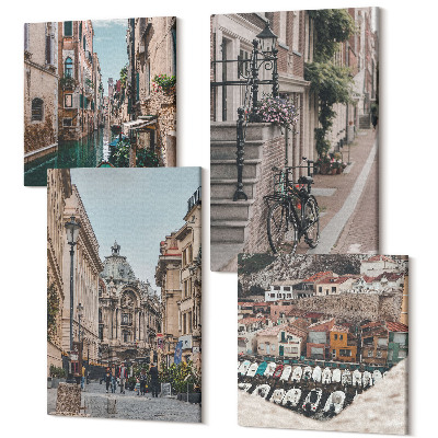 Sada obrazov kvadryptych Očarujúce mestské uličky s výhľadom na prístavy a budovy