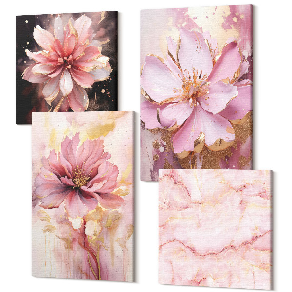Sada 4 obrazov Kvetinové kompozície v odtieňoch ružovej a bielej