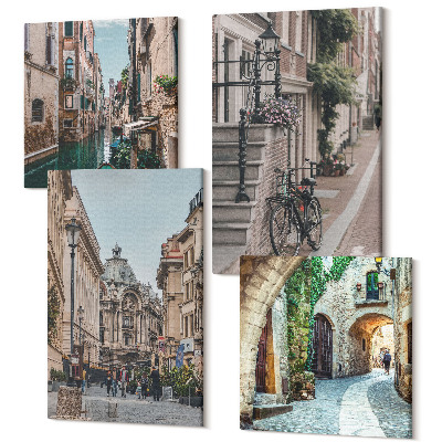 Sada obrazov kvadryptych Ulice benátskeho mesta s architektúrou a vodou