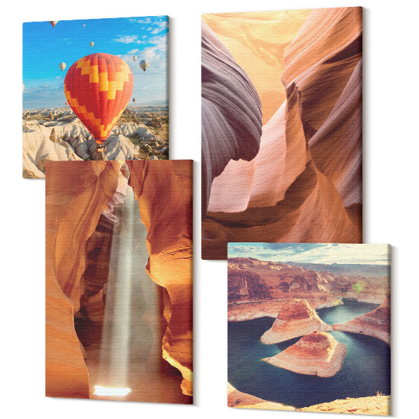 Sada 4 obrazov Vodopád v rokline skalné útvary v kaňone