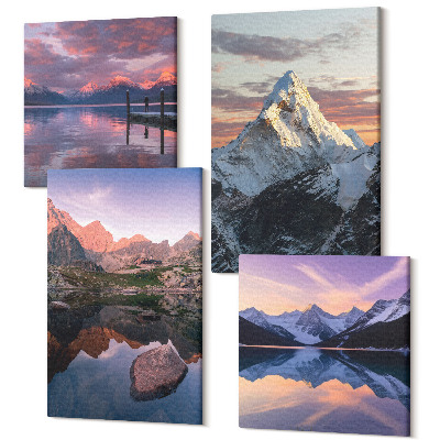 Sada 4 obrazov Horská krajina s vodou a skalami v pozadí