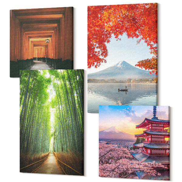 Sada obrazov na stenu kvadryptych Bambusový les Hora Fuji torii Cesta Japonská architektúra