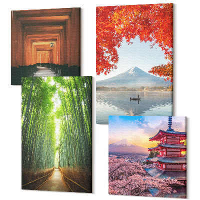 Sada obrazov na stenu kvadryptych Bambusový les Hora Fuji torii Cesta Japonská architektúra