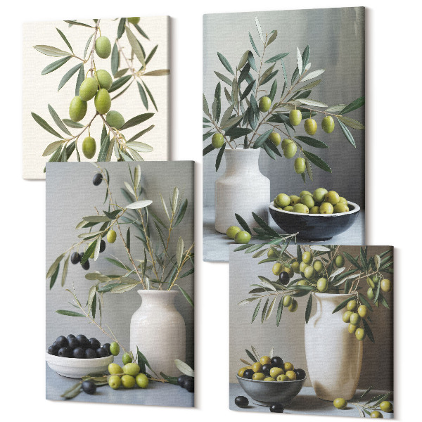 Sada obrazov na stenu kvadryptych Olivy vo vázach s konármi na sivom pozadí