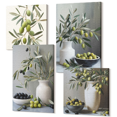 Sada obrazov na stenu kvadryptych Olivy vo vázach s konármi na sivom pozadí