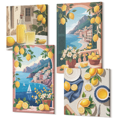 Sada obrazov na stenu kvadryptych Okno s výhľadom na more s talianskymi citrónmi