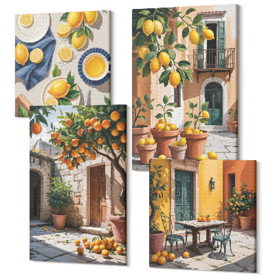 Sada 4 obrazov Citrusové plody v slnečnom prostredí záhrady