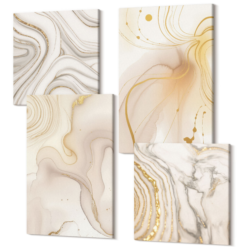 Sada obrazov kvadryptych Jemné abstraktné vzory rozliatej farby