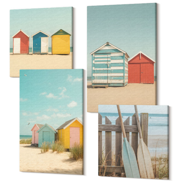Sada obrazov na stenu kvadryptych Farebné plážové domy za slnečného dňa