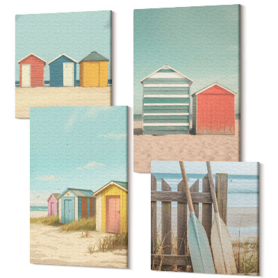 Sada 4 obrazov Farebné plážové domy v letnom slnku