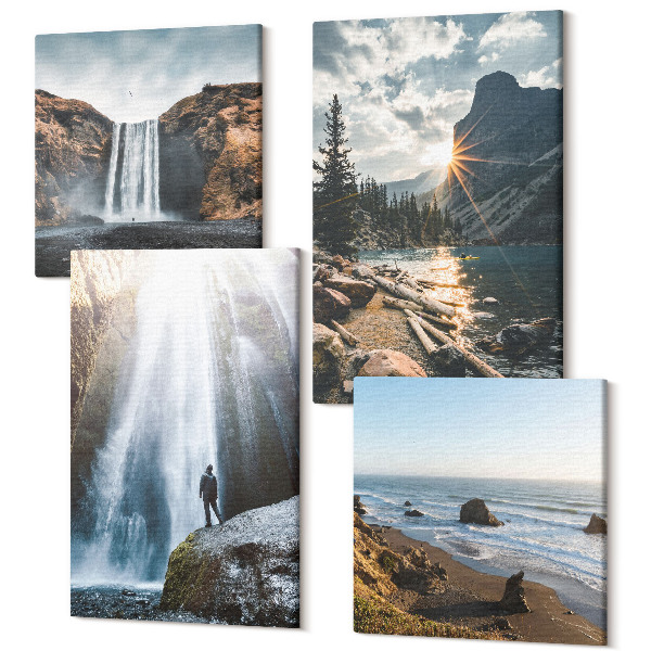 Sada obrazov na stenu kvadryptych Vodopády v horách s krásnou prírodnou krajinou