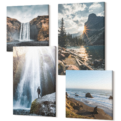Sada obrazov na stenu kvadryptych Vodopády v horách s krásnou prírodnou krajinou