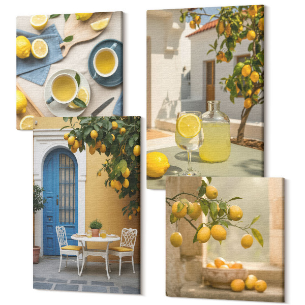 Sada obrazov na stenu kvadryptych Citrónová limonáda modré dvere letný výhľad