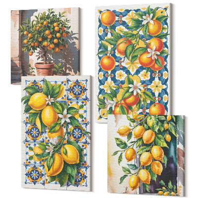 Sada 4 obrazov Plagáty s citrusmi a farebnými abstraktnými vzormi