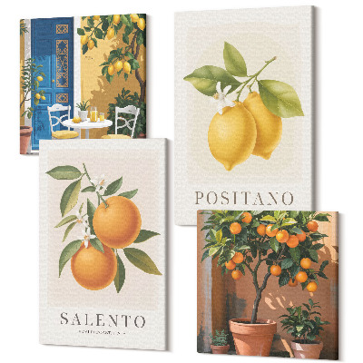 Sada 4 obrazov Citróny a pomaranče, mesto na talianskom pobreží Amalfi