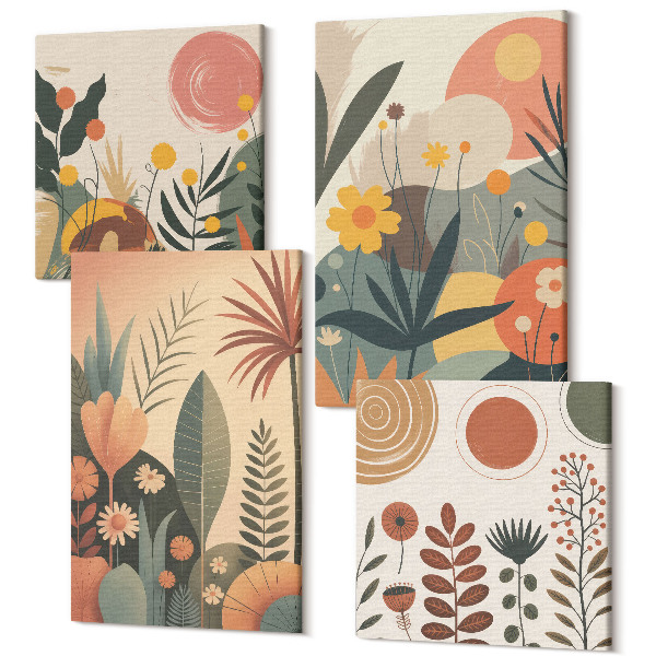 Sada obrazov na stenu kvadryptych Rastlinné vzory Boho v teplých odtieňoch s prirodzeným nádychom