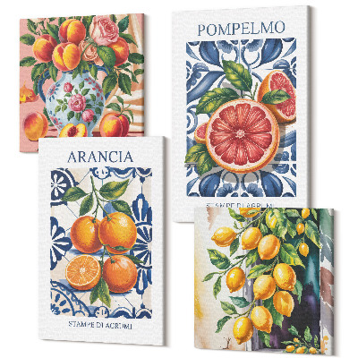 Sada 4 obrazov Módne plagáty z citrusových plodov v talianskom štýle