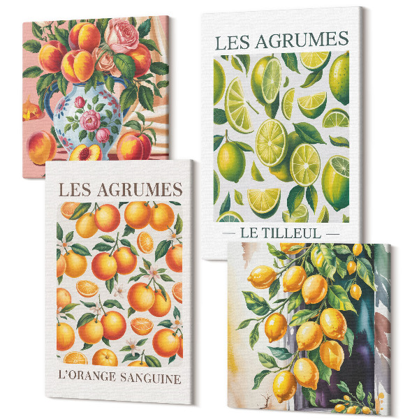 Sada obrazov na stenu kvadryptych Citrusové plody v rôznych farebných a sviežich verziách