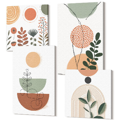 Sada obrazov na stenu kvadryptych Abstraktné tvary s farebnými rastlinnými motívmi