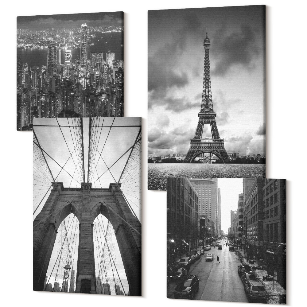 Sada 4 obrazov Veže a mosty v monochromatických odtieňoch