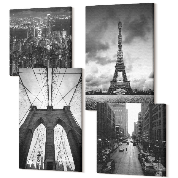 Sada 4 obrazov Veže a mosty v monochromatických odtieňoch