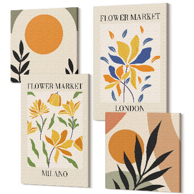 Sada 4 obrazov Kvetinové plagáty Paríž Miláno Londýn