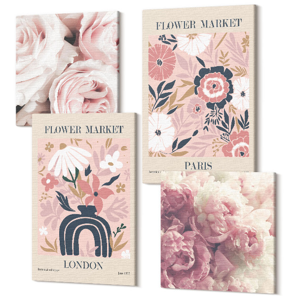 Sada obrazov na stenu kvadryptych Kvetinové motívy ruže pivónie Londýn Paríž