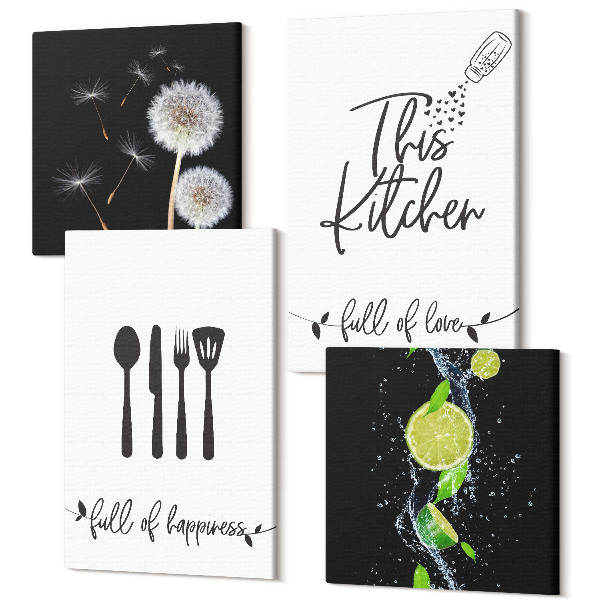 Sada obrazov na stenu kvadryptych Púpava šťavnaté limetky kuchynské nápisy