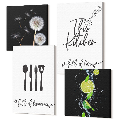 Sada obrazov na stenu kvadryptych Púpava šťavnaté limetky kuchynské nápisy