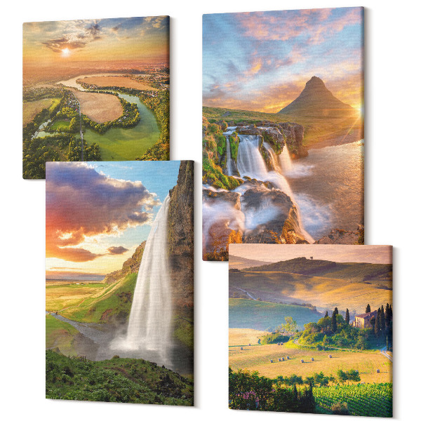 Sada obrazov kvadryptych Krásny výhľad na taliansku prírodu pri západe slnka