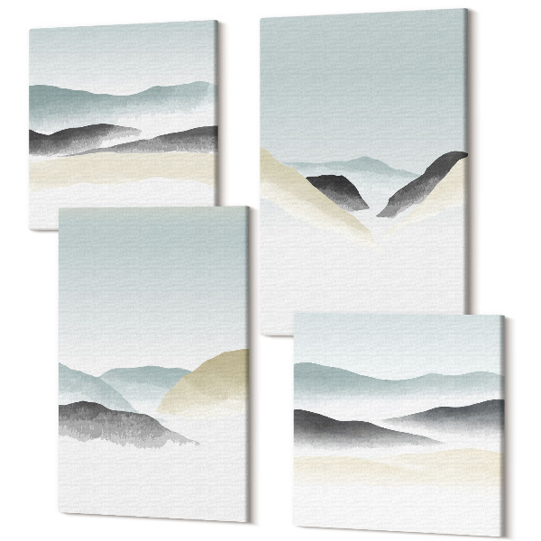 Sada obrazov na stenu kvadryptych Minimalistické hory v jemných pastelových farbách