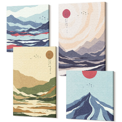 Sada 4 obrazov Hory v pastelových farbách v štýle japandi