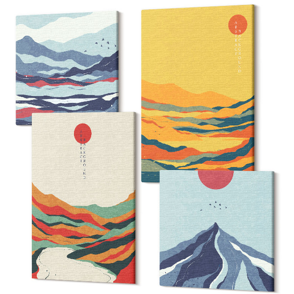 Sada obrazov kvadryptych Farebné abstraktné horské a riečne krajiny