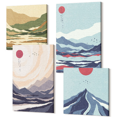 Sada obrazov na stenu kvadryptych Abstraktné horské krajiny v japonskom štýle
