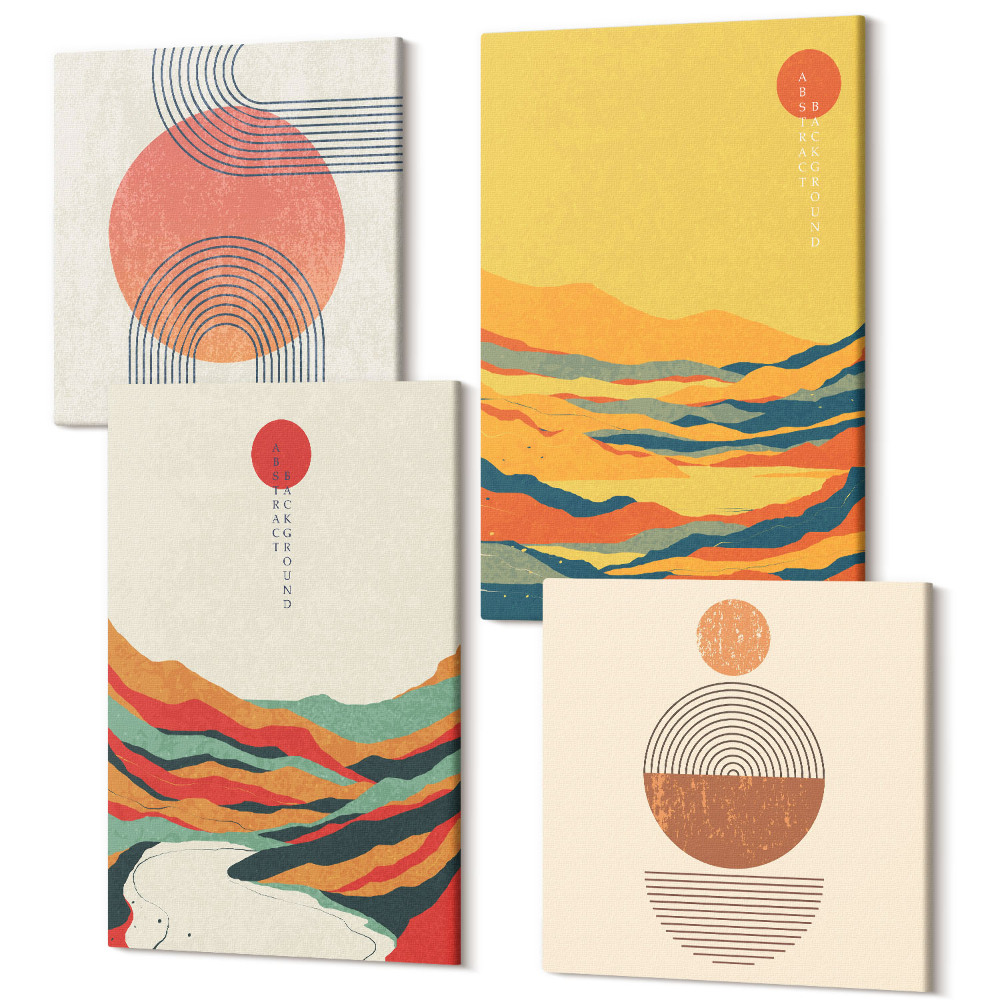 Sada 4 obrazov Farebné vzory hôr a riek v japonskom štýle