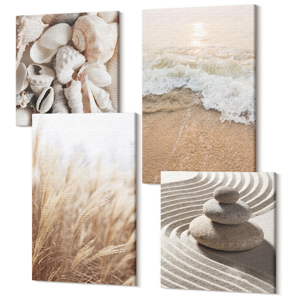 Sada obrazov kvadryptych Plážové motívy s mušľami a morskými vlnami