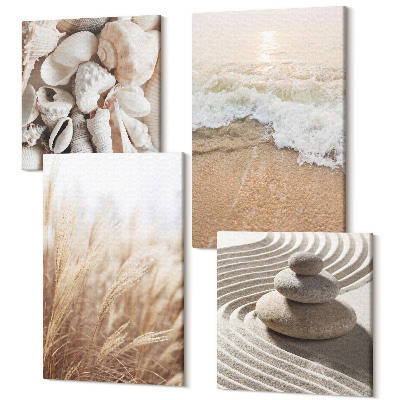 Sada obrazov kvadryptych Plážové motívy s mušľami a morskými vlnami