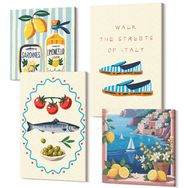 Sada obrazov kvadryptych Talianske chute a životný štýl vo farebných obrázkoch