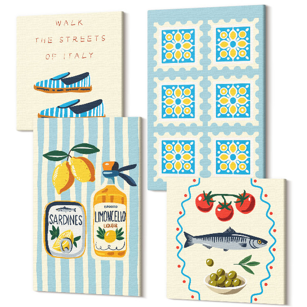 Sada obrazov na stenu kvadryptych Ovocné vzory a prvky talianskej kultúry